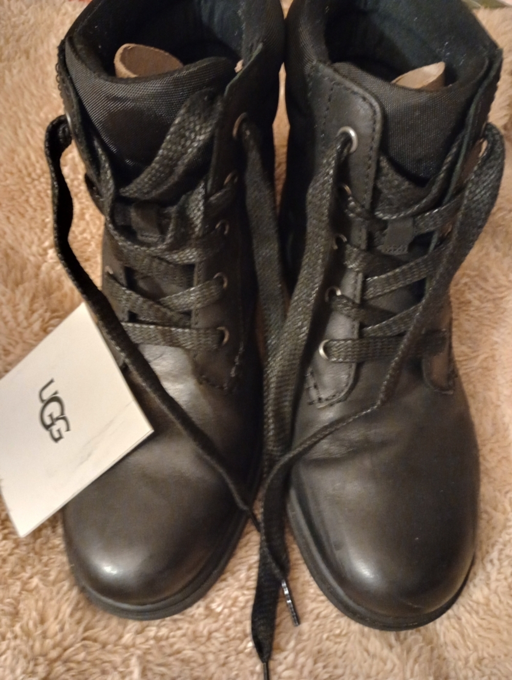 Black Leather/ Waterproof Combat-Style Lace-Up Moto Boots